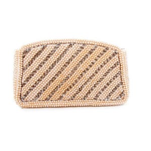 Vintage Hand Beaded Pearl Clutch: Champagne Ivory Evening Bag