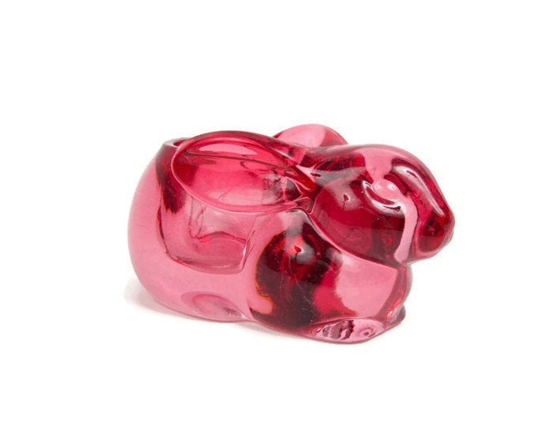 2 Easter Cranberry Bunny Rabbit Indiana Glass Votive Candleholder NEW