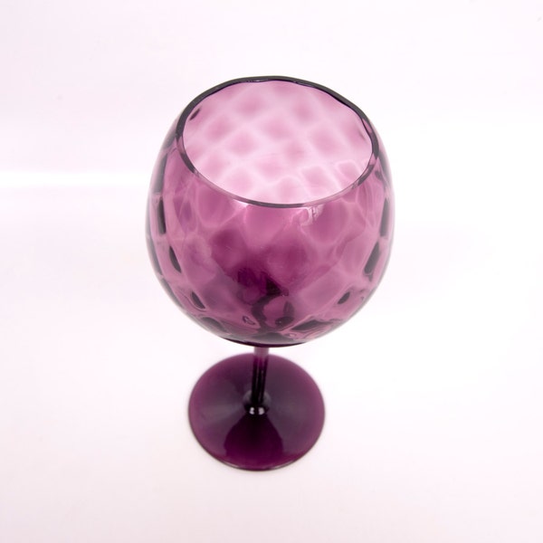 Vintage Amethyst Hand Blown Crystal Goblet Optic Diamond Design Purple Wine Chalice Plum Art Glass