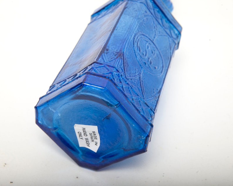 Vintage Blue Square Glass Bottle With Stopper 12 Inch Etsy