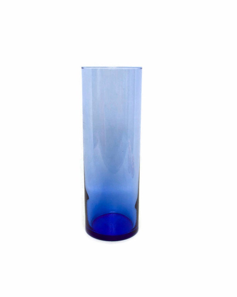 Vintage Cobalt Blue Glass Cylinder Shaped Vase 10 Inch Hand Etsy