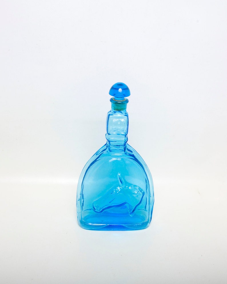 Vintage Turquoise Glass Liquor Bottle Embossed Horse Head Blue Etsy