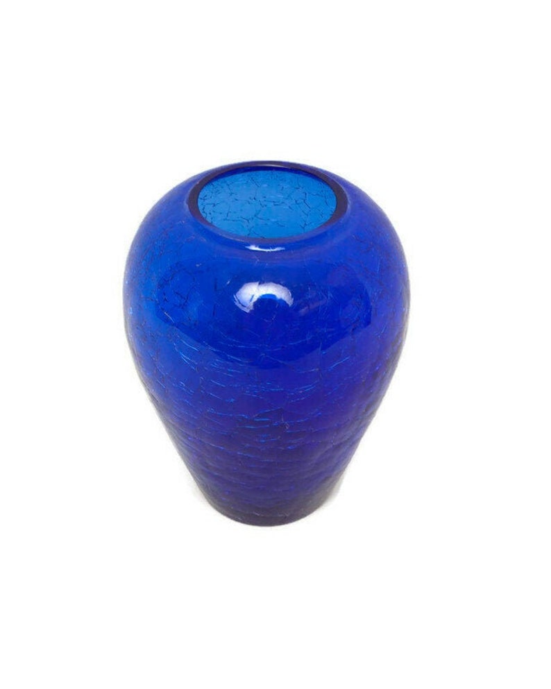 Vintage Cobalt Blue Crackle Glass Vase Mouth Blown Cobalt Art Glass Polished Rim Wedding Centerpiece il 794xN gp4b