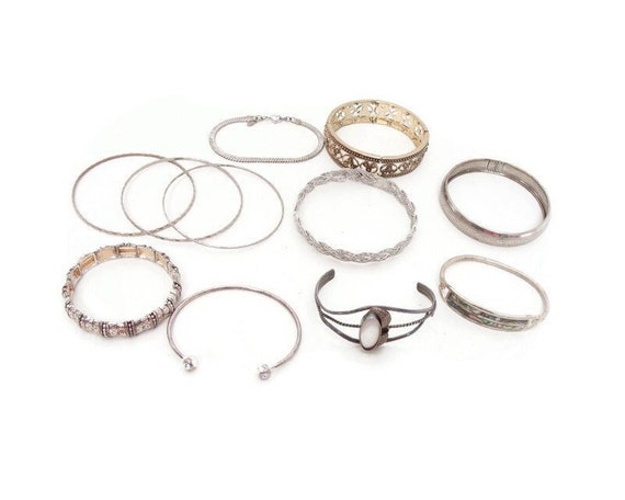 Vintage Lot of 11 Assorted Bracelets, Bangles, Cu… - image 1