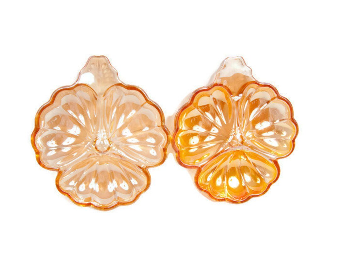 Vintage Marigold Carnival Glass Serving Trays Divided Candy Etsy