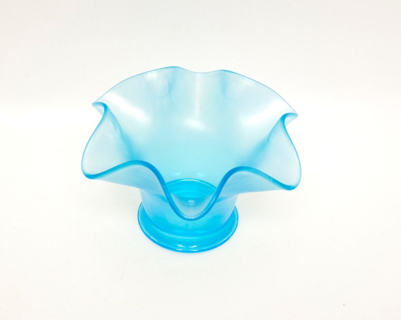 Antique Fenton Celeste Blue Stretch Glass Candy Bowl Flared Ruffled Edge Iridescent Satin Blue Early Fenton Art Glass Candle Holder Nut Dish