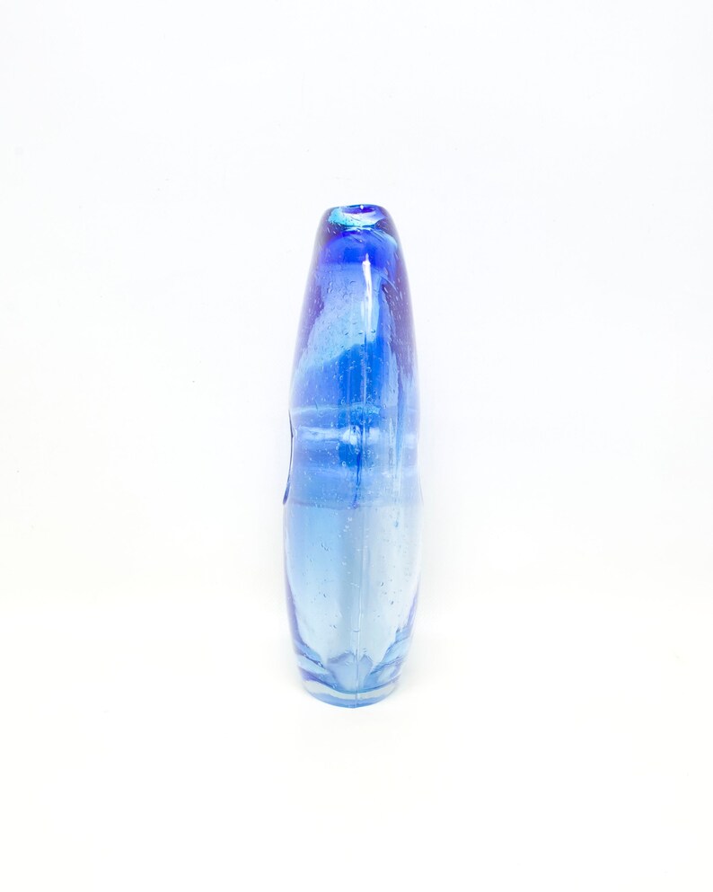 Vintage Donut Hole Vase 10 Inch Art Glass Blue Ribbon Swirls Etsy