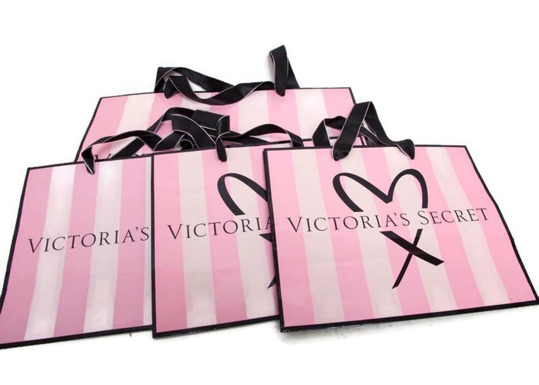 Victoria's Secret Gift Bags Pink Black Striped Logo Set of