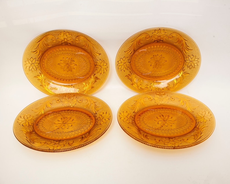 Vintage Amber Glass Snack Sets Tiara Exclusives Sandwich Glass Etsy