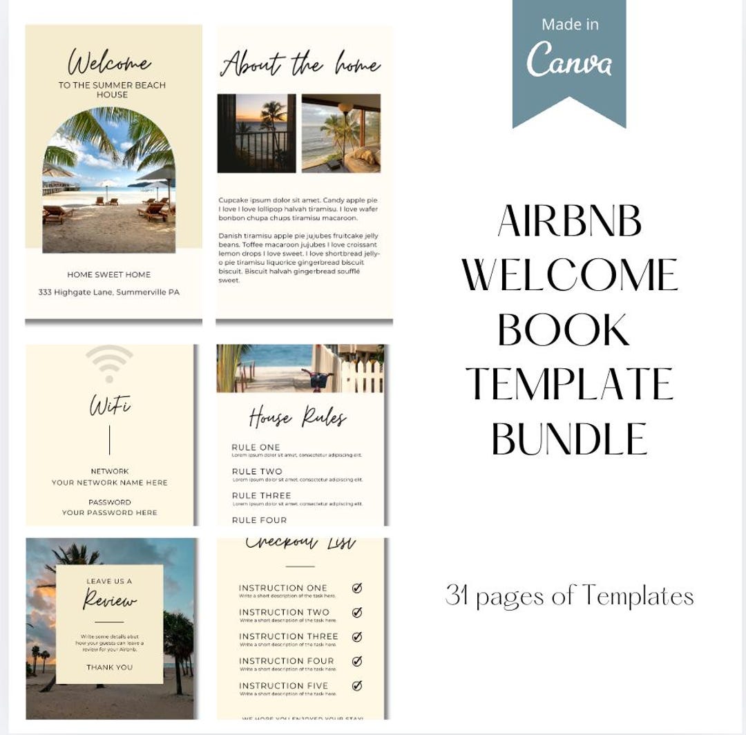 Airbnb Book Template, Editable Canva, Vacation House Manual