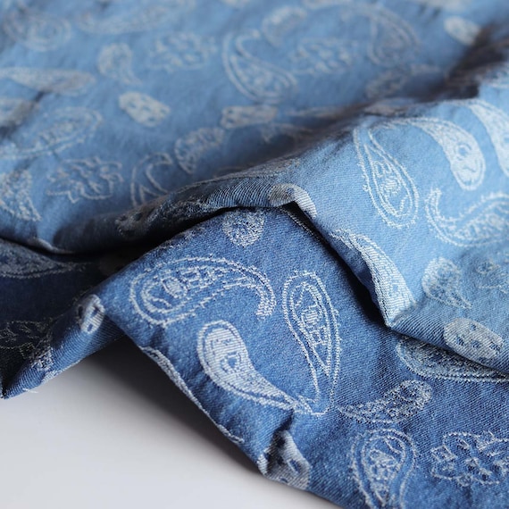 Jacquard Thick Denim Cotton Fabric Blue Denim Fabric Washed | Etsy