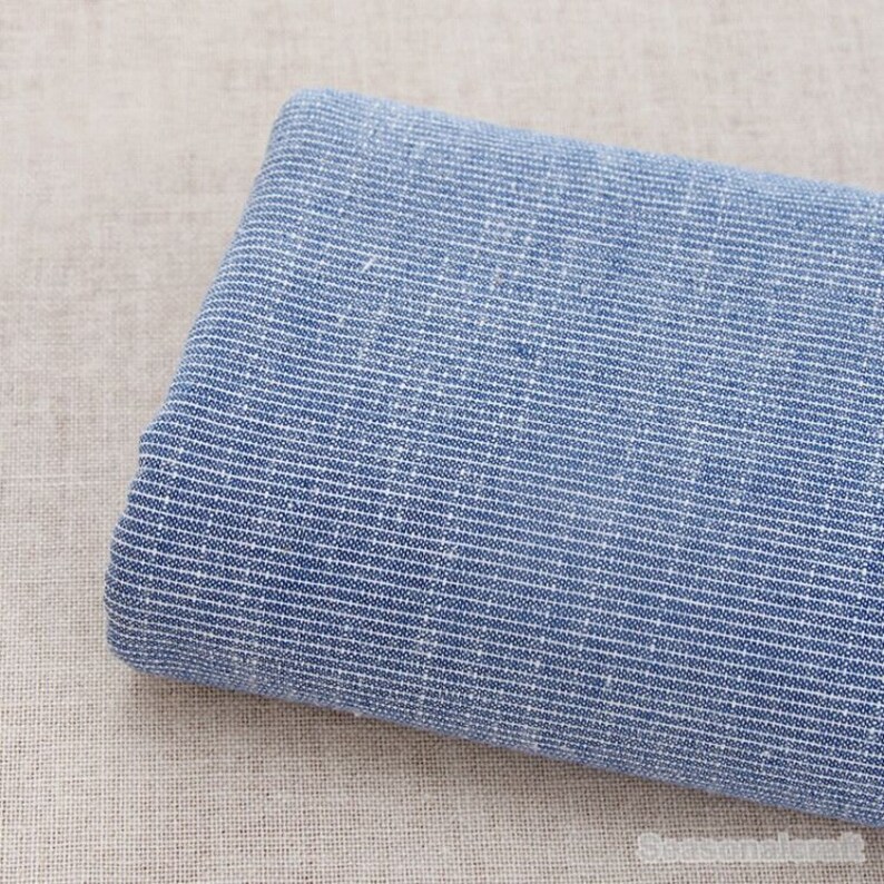 Summer Yarndyed Cotton Linen Fabric soft fabric Simple blue Etsy