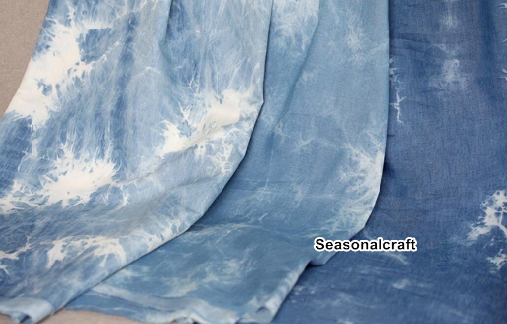 Denim Cotton Fabric Washed Denim tiedye blue Etsy