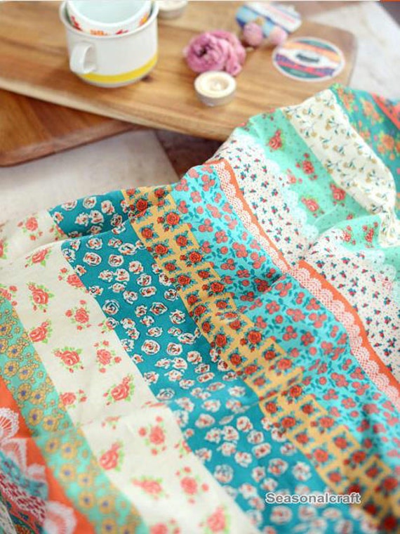 Cotton Linen with Flower with Stripe Vintage Colorful Flower Etsy