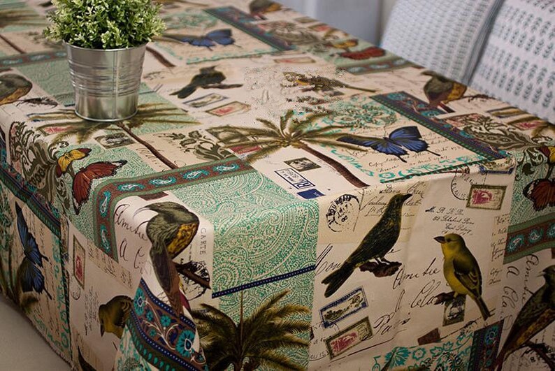 Retro Cotton Canvas Fabric Vintage Bird Butterfly Coconut Etsy