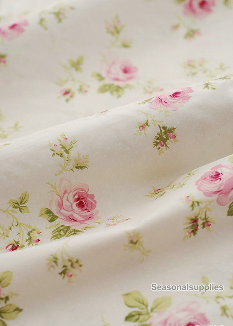 Large Rose Cotton Fabric Pink Rose Dots on Off White | Etsy