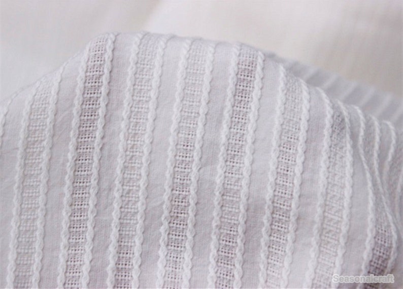 Pure White Jacquard Knot yarndyed Strip Cotton Yarn fabric Etsy