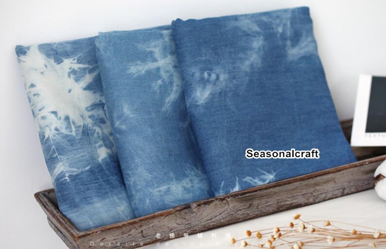 Denim Cotton Fabric Washed Denim tiedye blue Etsy