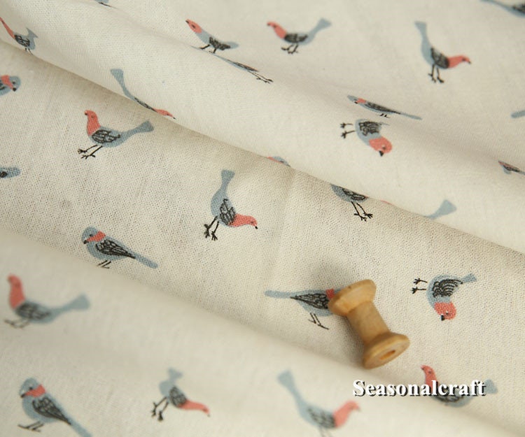 Cotton Linen Fabric Bird Pattern Cotton Linen Fabric Half Etsy
