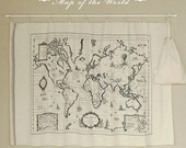 Cotton Linen World Map Fabric for craft, Vintage Color, Map Of  The World, Earth,Ocean,Continent,diy,fabric (C160)
