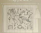 Coton Lin World Map Tissu pour l’artisanat, couleur vintage, carte du monde, Terre, Océan, Continent, bricolage, tissu (C160)