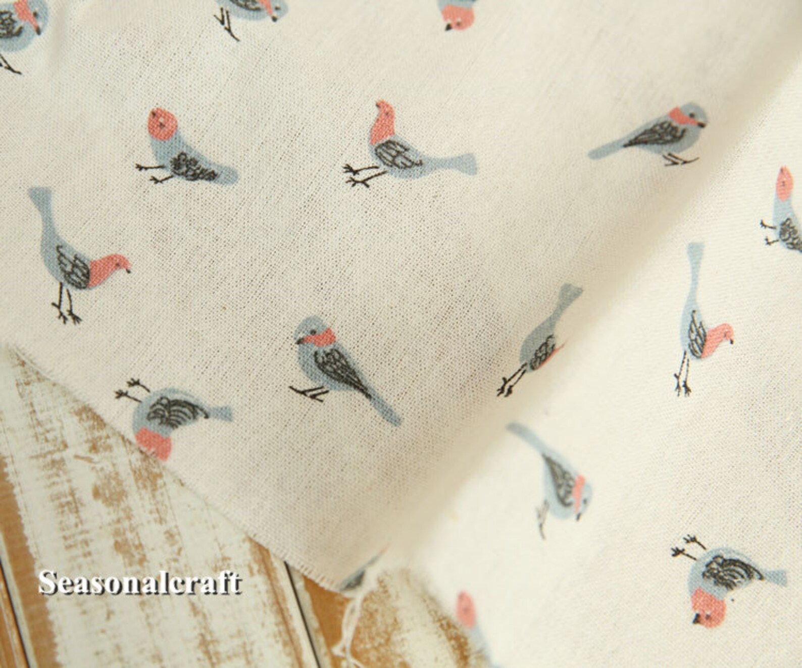 Cotton Linen Fabric Bird Pattern Cotton Linen Fabric Half Etsy