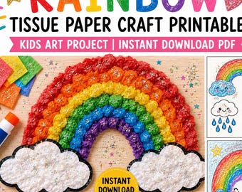 Rainbow Tissue Paper Craft Printable | Kids Fine Motor Skills Activity (Instant Download PDF)