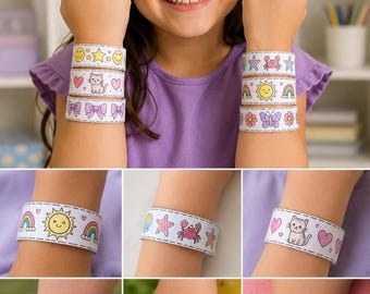 Summer Paper Bracelets Craft , Kids Coloring Activity Templates,  Make Your Own Bracelets, Printable Arts and Crafts for Kids.