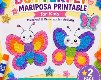 Butterfly Mariposa Craft Printable, Torn Paper, Fingerprint Art (Digital Download)