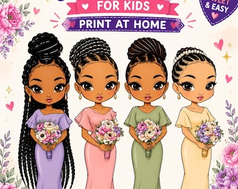12 Wedding Coloring Pages for Kids, Black Girls Activity Book (Digital Download)
