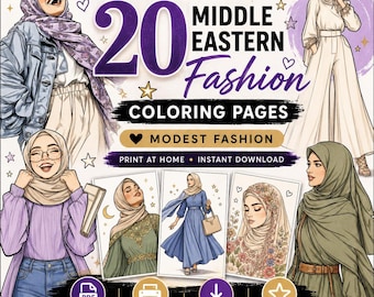 20 Middle Eastern Fashion Coloring Pages, Modest Hijab Style Printable PDF