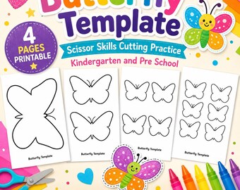 Butterfly Template Printable, Scissor Skills Cutting Practice (PDF Download)