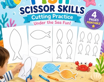 Fish Scissor Skills Cutting Practice, Under the Sea Fun (4 Pages)