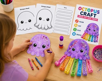 Octopus Craft Printable, Ocean Animal Cut and Paste Activity (PDF Download)