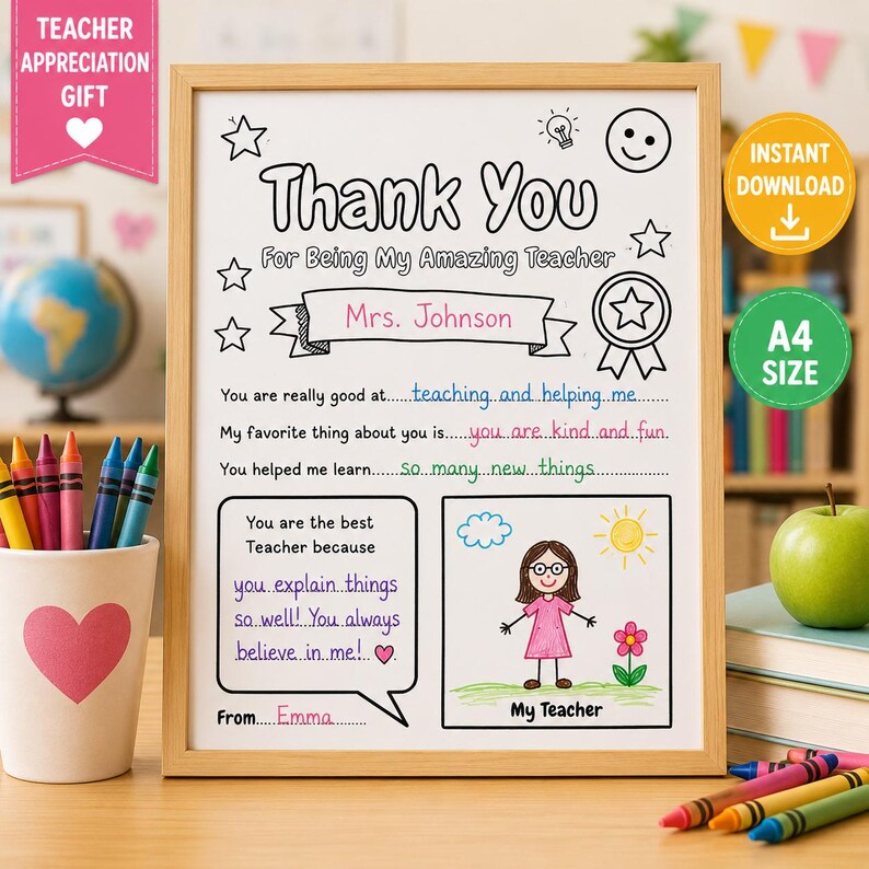 Thanks Section Teacher Appreciation Gift Printable | All About My Teacher Worksheet ...