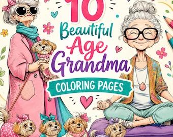 Grandma Coloring Book, Whimsical Life, Cozy Adult Pages (PDF Download)