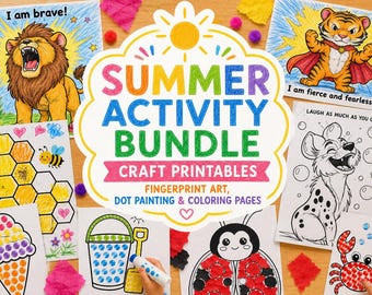 Summer Activity Bundle, Fingerprint Art, Dot Painting, Coloring Pages (PDF)