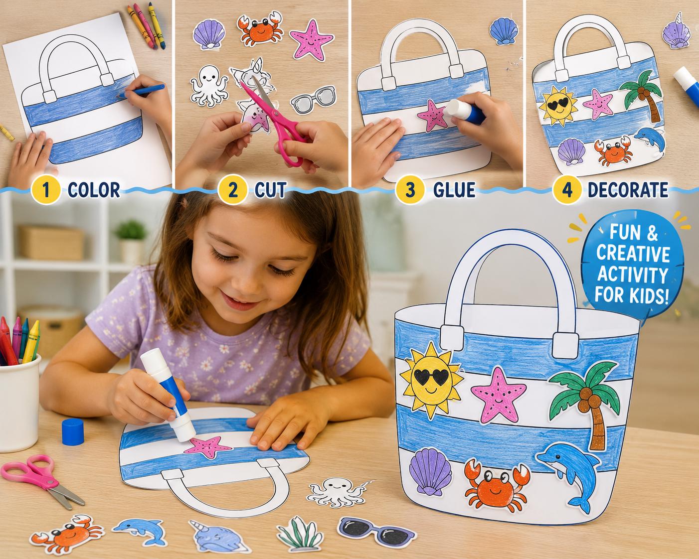 44 Easy Starfish Crafts for Kids 8 Beach Bag Craft Printable Summer Cut and Paste Activity (PDF Download)