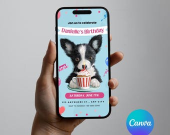 Puppy Dog Birthday Invitation | Kids Party E-Invite (Digital Download)