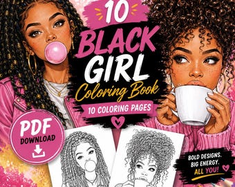 Black Girl Coloring Book, 10 Melanin Beauty Fashion Portraits (PDF Download)