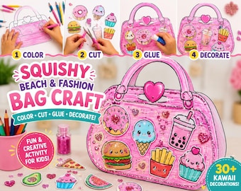 Squishy Beach Bag Craft Kit | Kawaii Food Purse Activity (PDF Download)