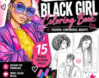 Black Girl Coloring Book, 15 Melanin Beauty Fashion Portraits (PDF Download)
