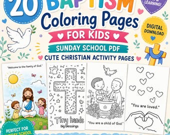 20 Baptism Coloring Pages for Kids, Christian Activity Book (PDF Download)