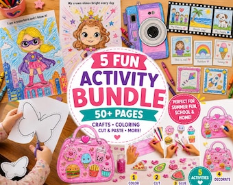 Kids Activity Bundle Printable, Summer Crafts, Coloring Pages, Cutting Practice, Preschool Worksheets, PDF Download