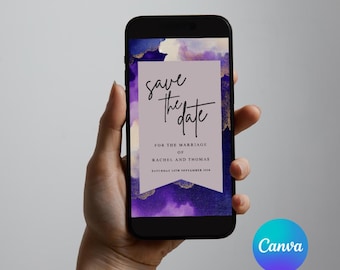 Purple Gold Watercolour Save the Date Template | Romantic Wedding Announcement (Digital Download)