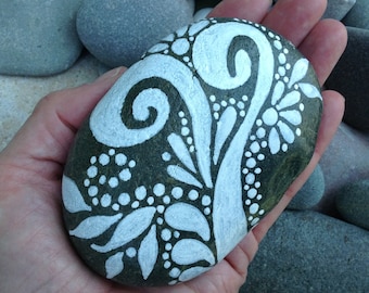 Reach / White Zen series / Painted Rock / Sandi Pike Foundas / beach stone from Cape Cod