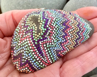 Hand-Painted Rainbow Dot Rock Art, Serenity Sea Stone