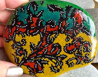 Coral Reef Painted Rock: Boho Beach House Decor, Cape Cod Sea Stone