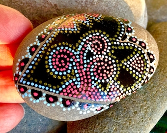heartbeat/painted stones/painted rocks/altar stones/altar art/desk art/heart rocks/dot rocks/dot hearts/ for terrariums/anniversary gifts