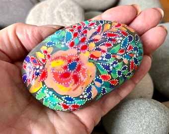 English Garden Painted Rock, Hand-Painted Floral Art Stone